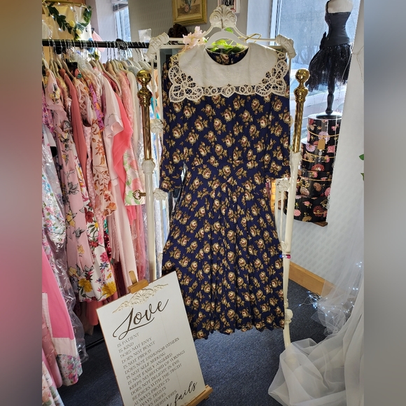 Navy Blue Tea Party Garden Embroidered Midi Dress - Picture 7 of 11